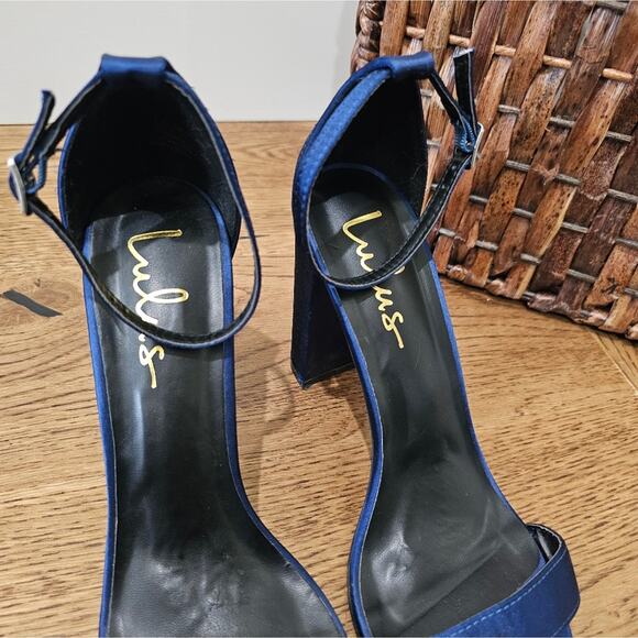 Lulu's Taylor Navy Satin Ankle Strap Heels - Picture 7 of 11